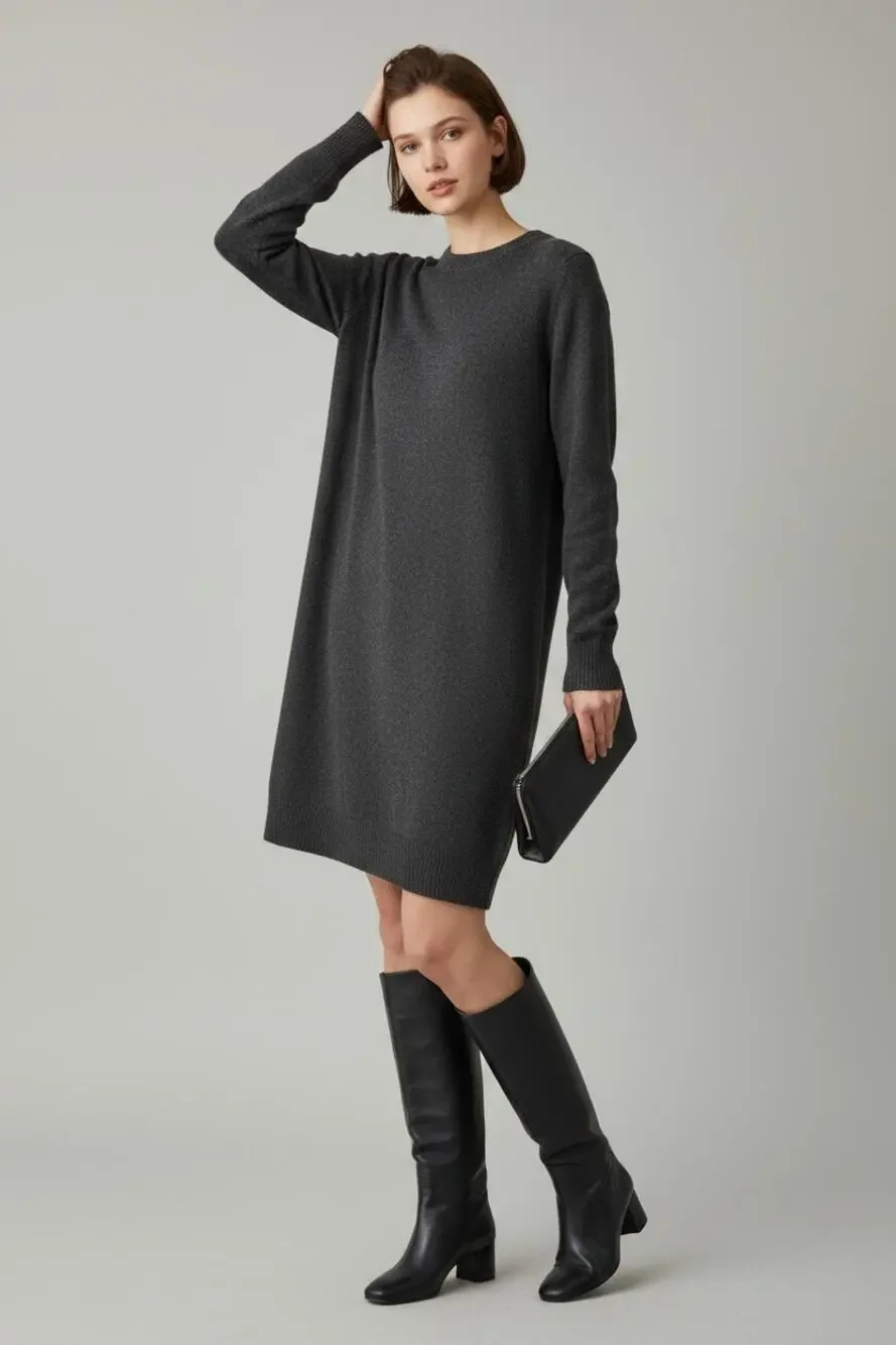 M Sweater Dress Knit 100% Cashmere Standard James Perse Mini Charcoal Grey  LUX